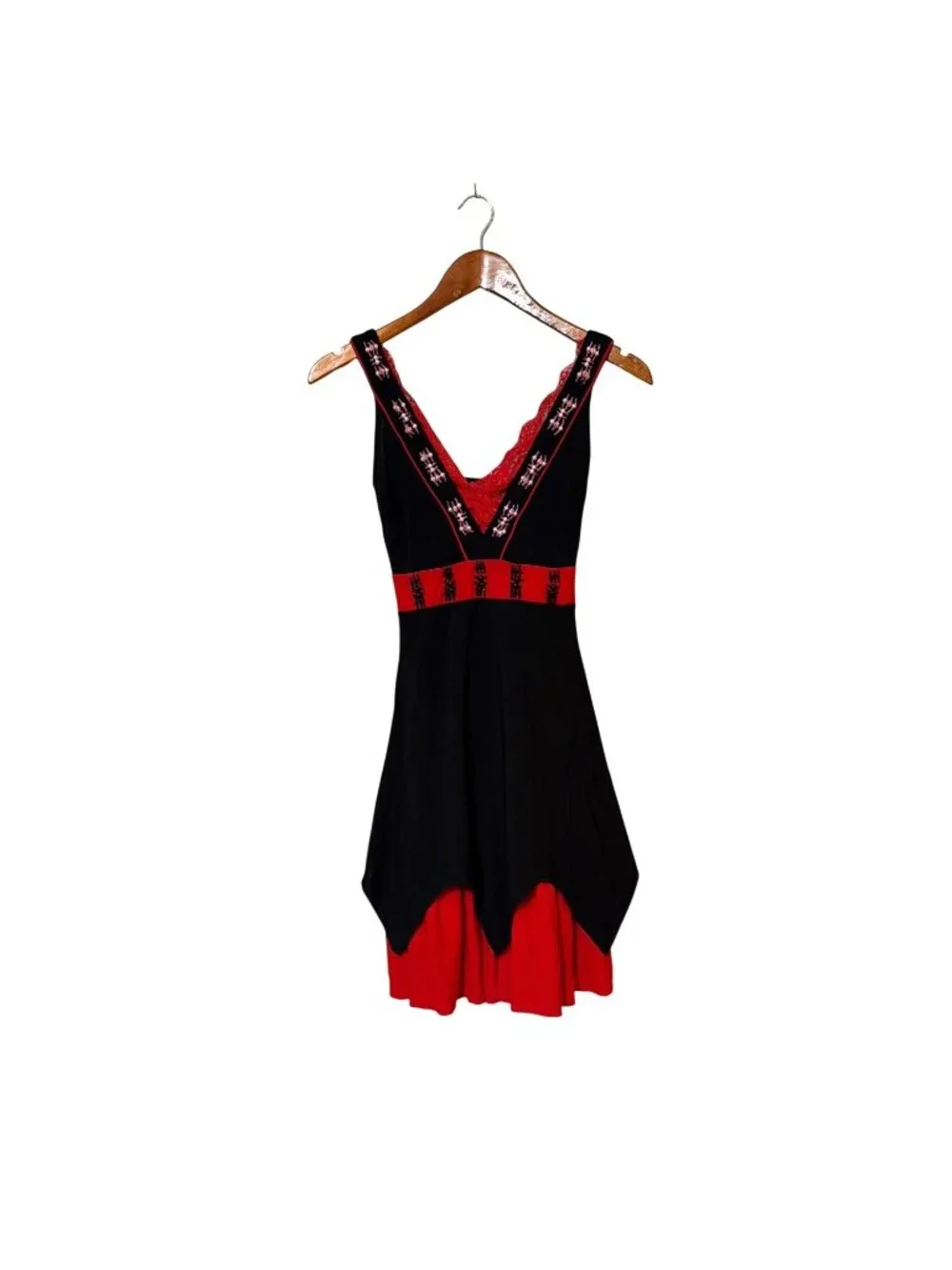 NWT Pink Sheila Black & Red Sleeveless Dress With Lace & Bead Whimsygoth Vampire - Picture 1 of 6